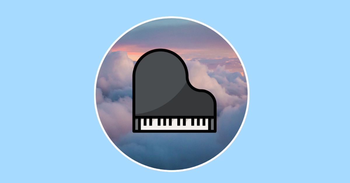 Cloudscape Piano mark — a grand piano over sunset clouds