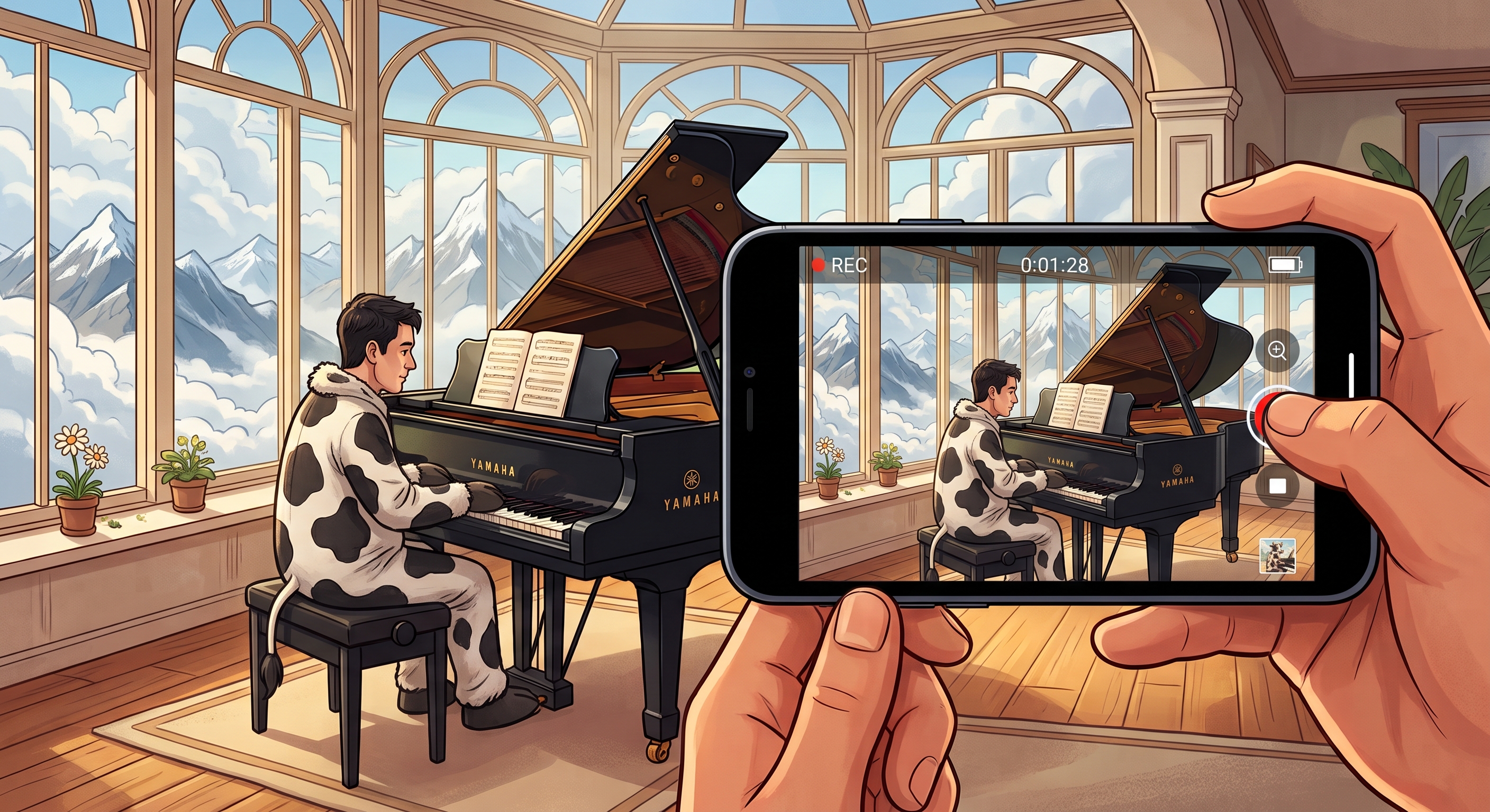 Filming a grand piano performance on a phone